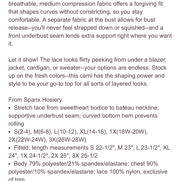 Brand New Spanx Hide and Sleek Lace Bateau Camisole - Pink - Small - Picture 6 of 6